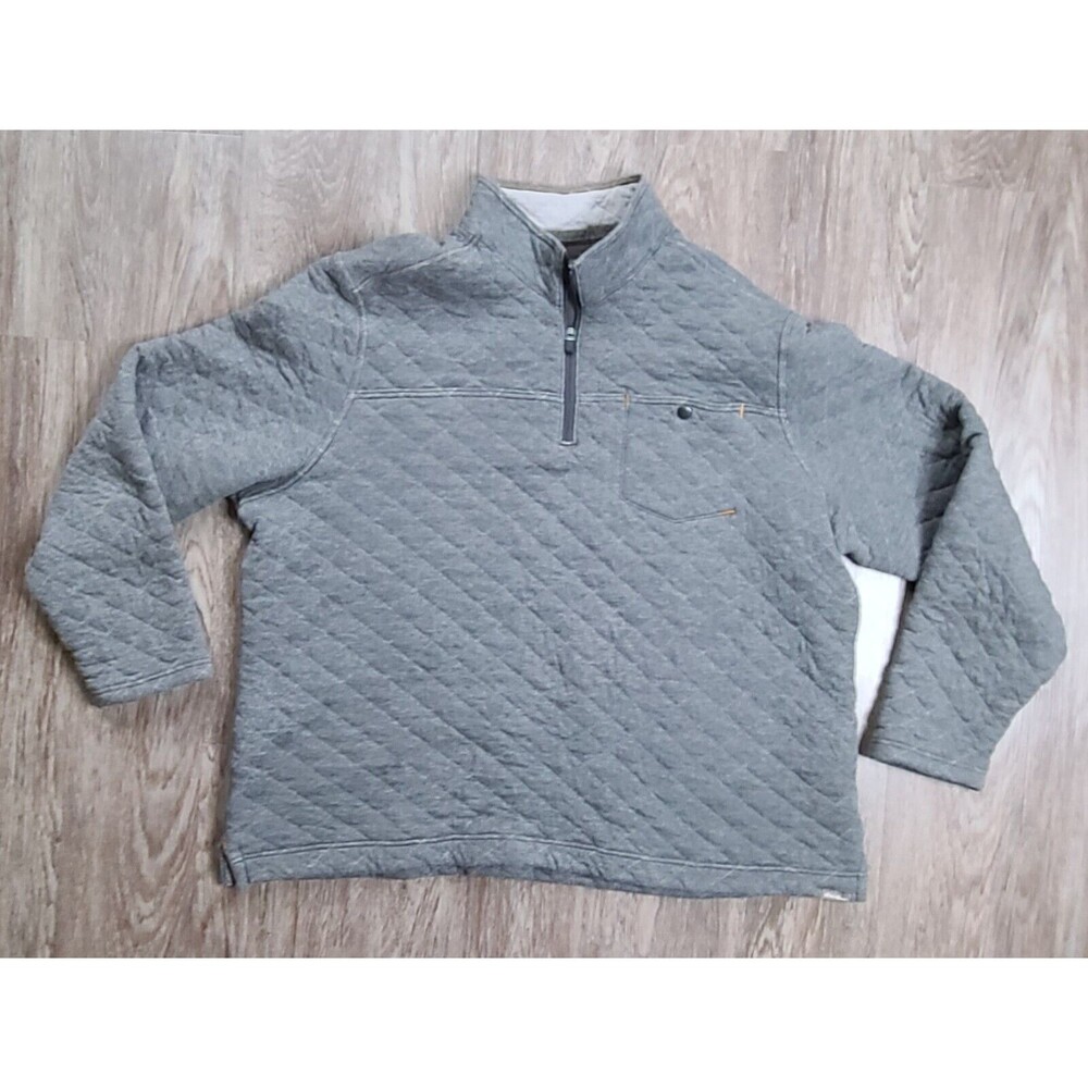 Eddie Bauer Gray Quilted Pullover Men's Size 2X Sweater Quarter Zip Pocket Warm